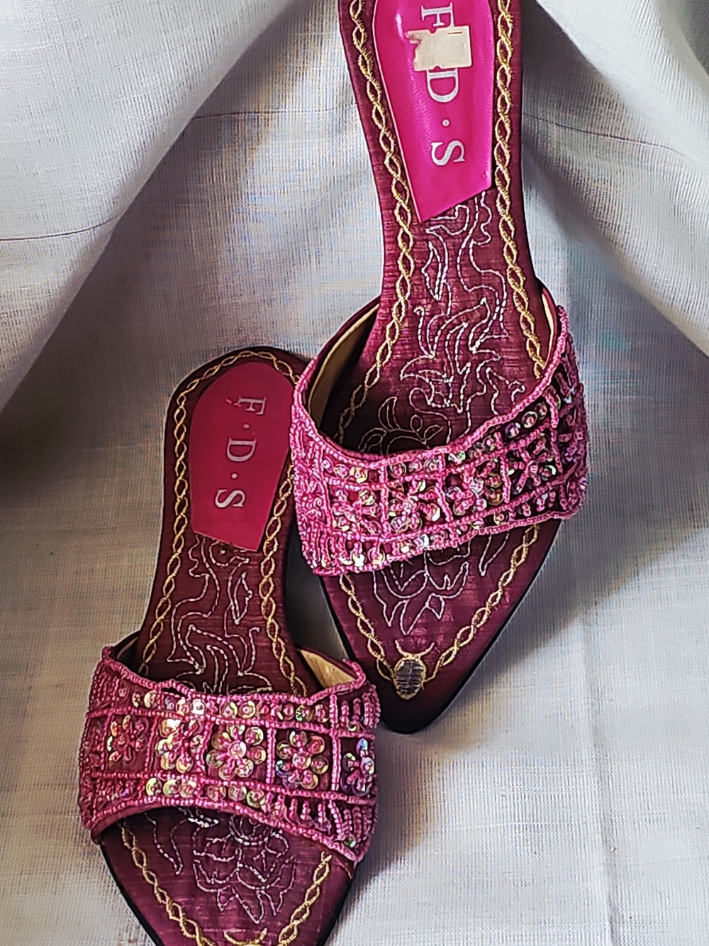 Pink Beaded Embellished Slide Mules Comfy 2" Heels (6M)
